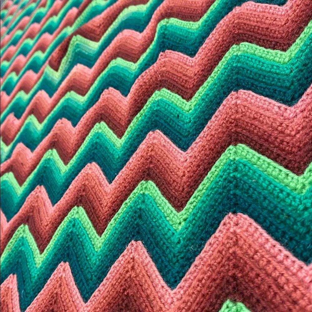 Striped Chevron Knit Throw Blanket in Green and Tan - Picture 7 of 12